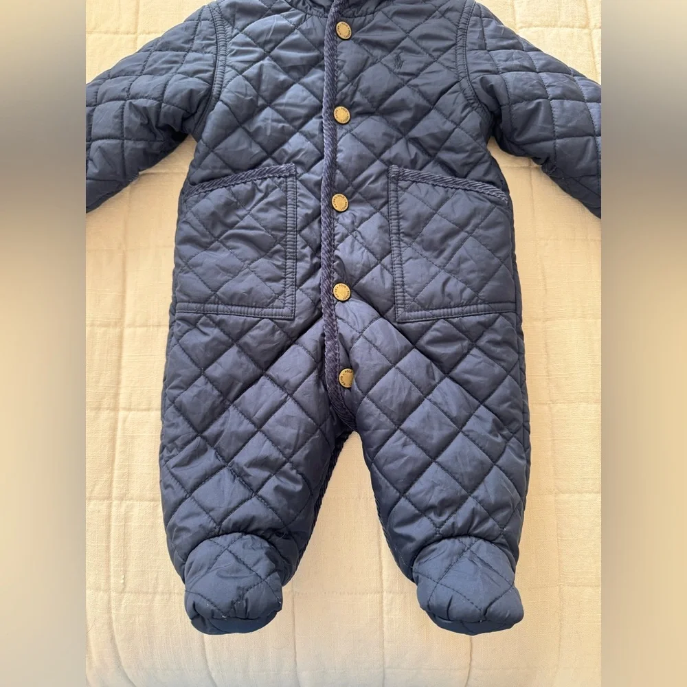 Ralph Lauren Hooded Barn Bunting Baby Quilted Snow Suit Navy 3 month